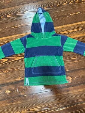 Boden Hooded Stripe Toweling Coverup - Green & Blue